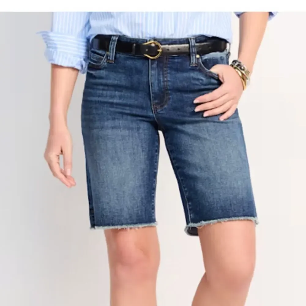 Kut from the Kloth Natalie Bermuda Shorts Women's 14 Medium Wash Raw Hem Denim - Picture 1 of 5